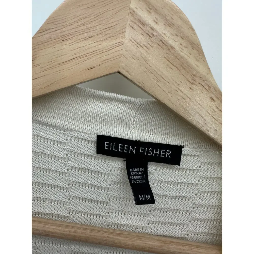Eileen Fisher Womens Cream Knit Cardigan Sweater Size M Silk Blend Sustainable - Picture 6 of 7